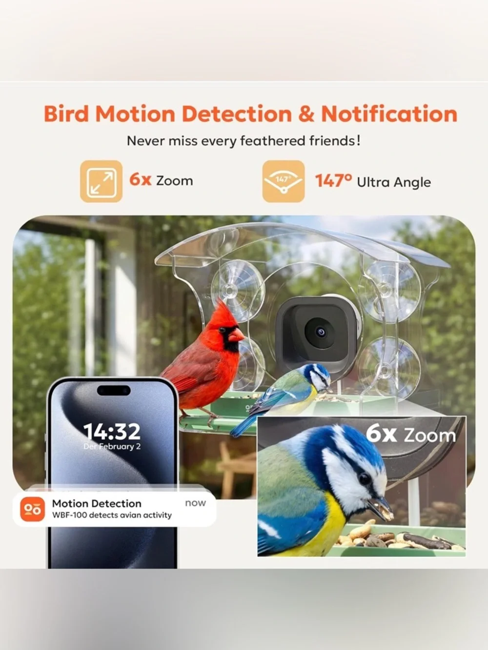 Window Bird Feeder with Camera, 2K 3MP Window Bird Friends Feeder